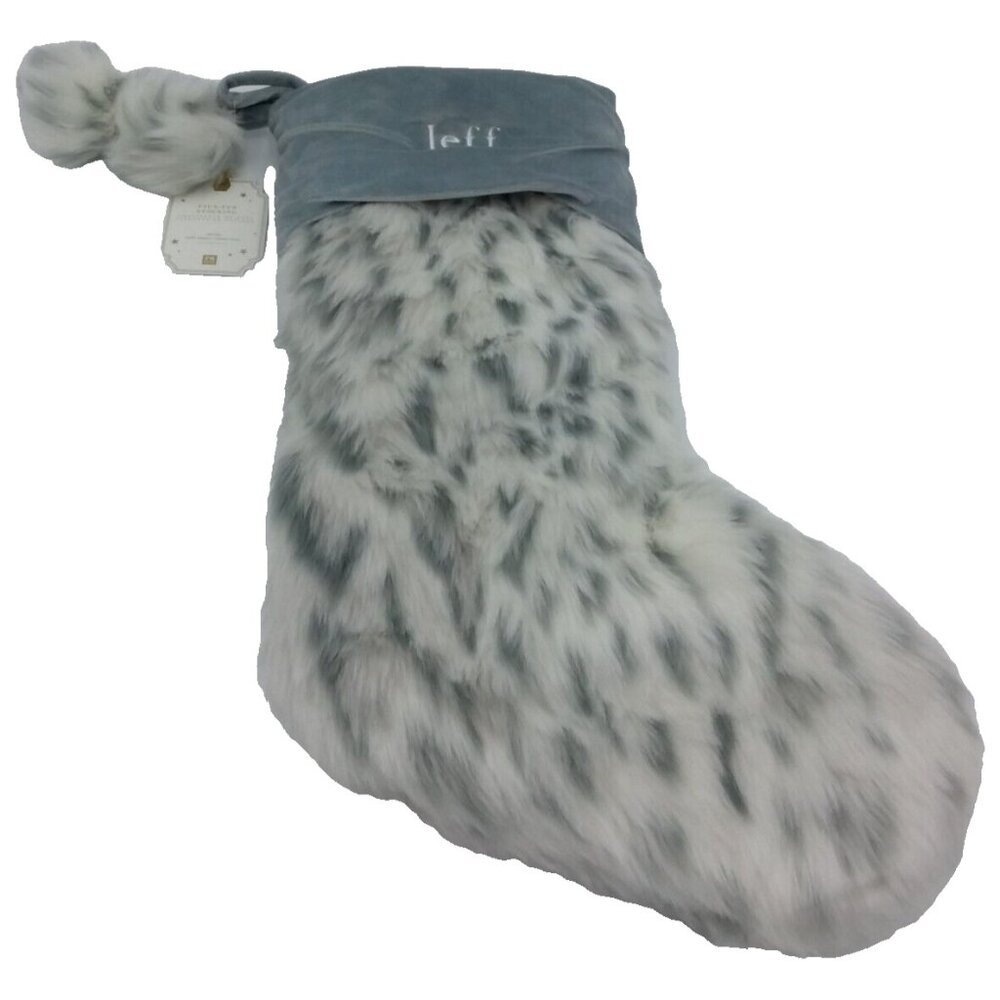 Pottery Barn Teen Jeff Christmas Holiday New Grey Leopard Faux Fur Stocking